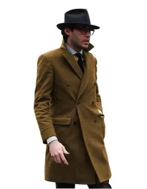 Mens Overcoat -Mens Long Wool Topcoats- Topcoat For Men-Mens Double breasted Overcoat - "Dark Tan" Double breasted Coat