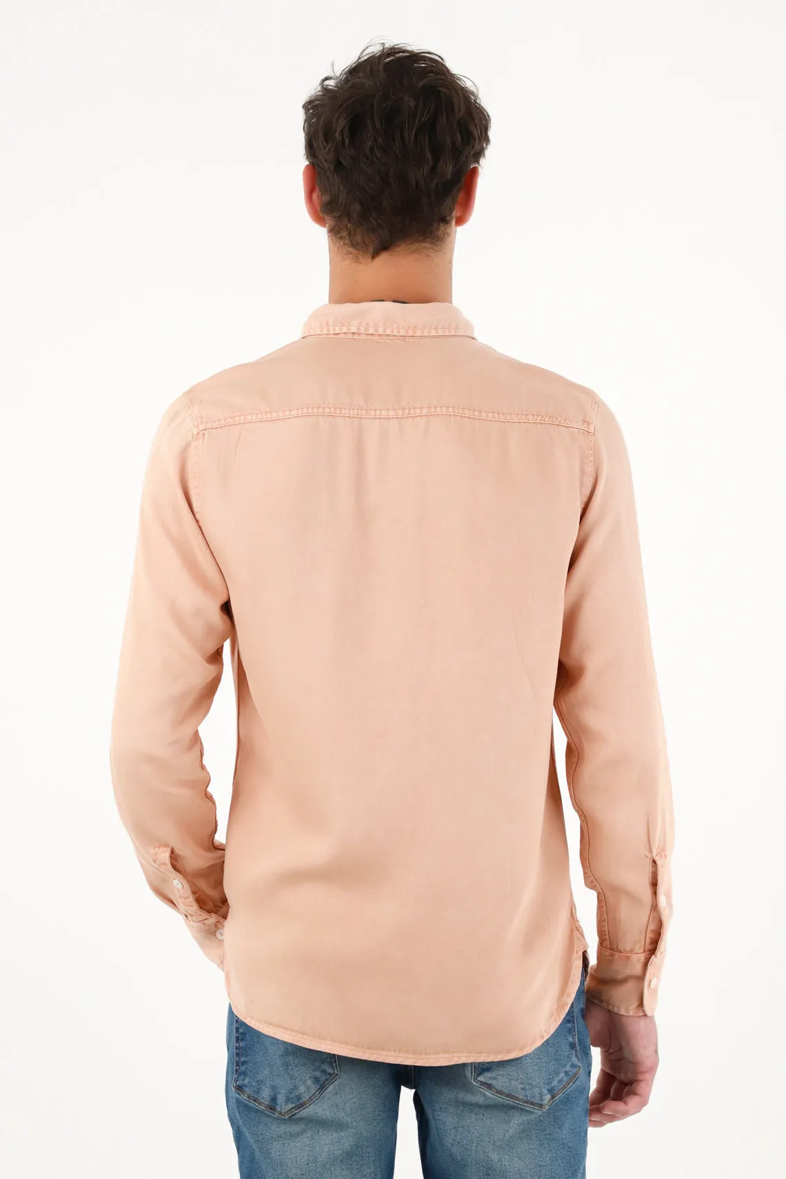 Men's Pink Long Sleeve Shirt with Overdyed Tint