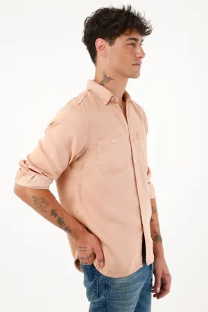 Men's Pink Long Sleeve Shirt with Overdyed Tint