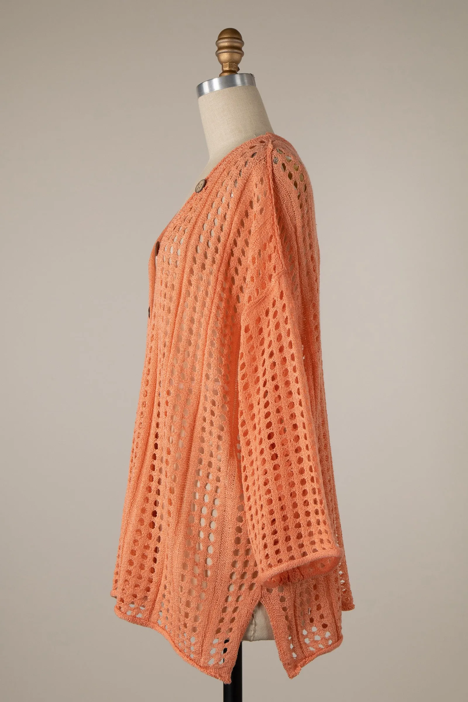 Miracle Open Crochet Lightweight Sweater Top in Coral FINAL SALE