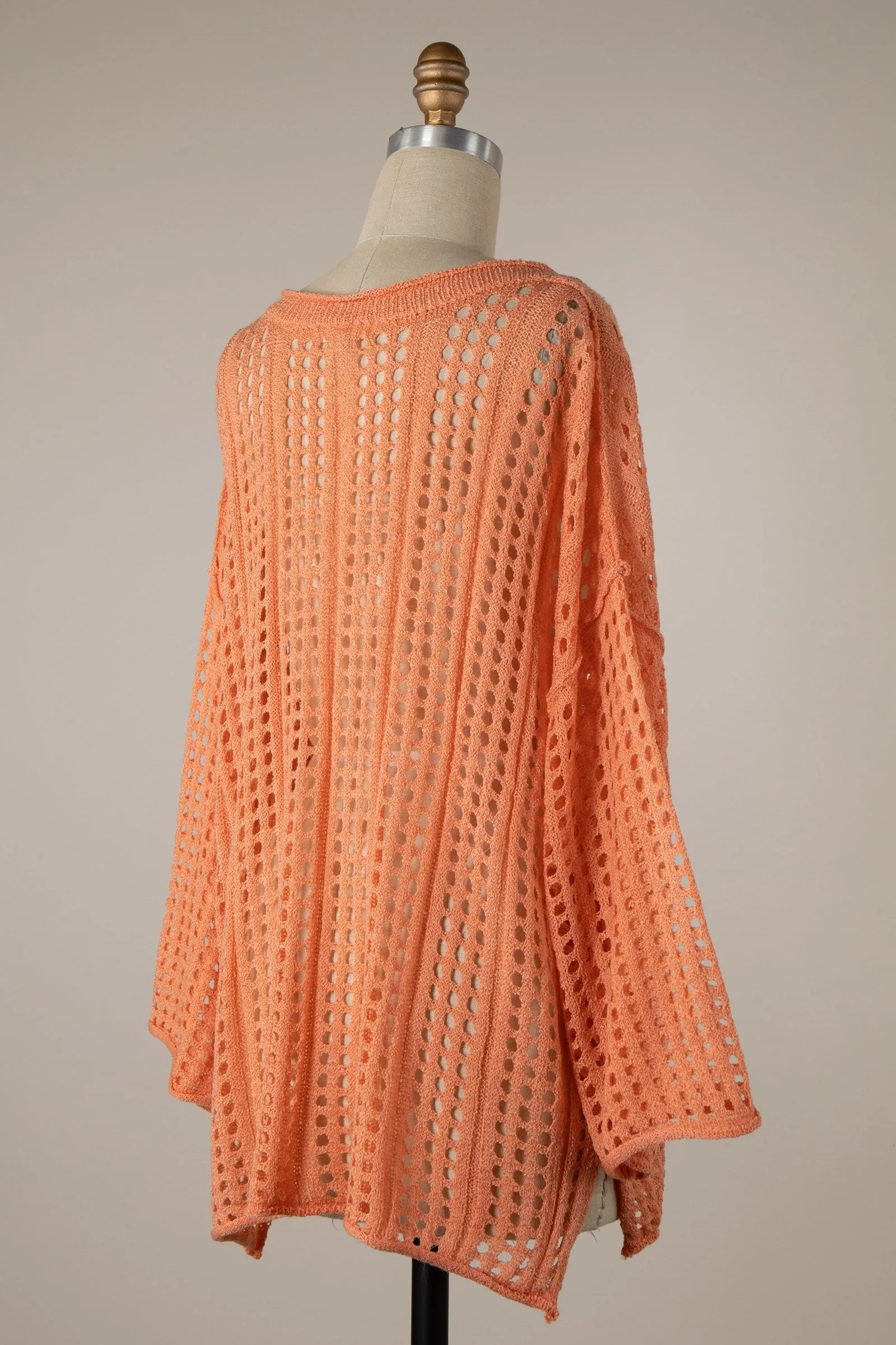 Miracle Open Crochet Lightweight Sweater Top in Coral FINAL SALE