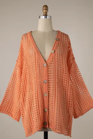 Miracle Open Crochet Lightweight Sweater Top in Coral FINAL SALE