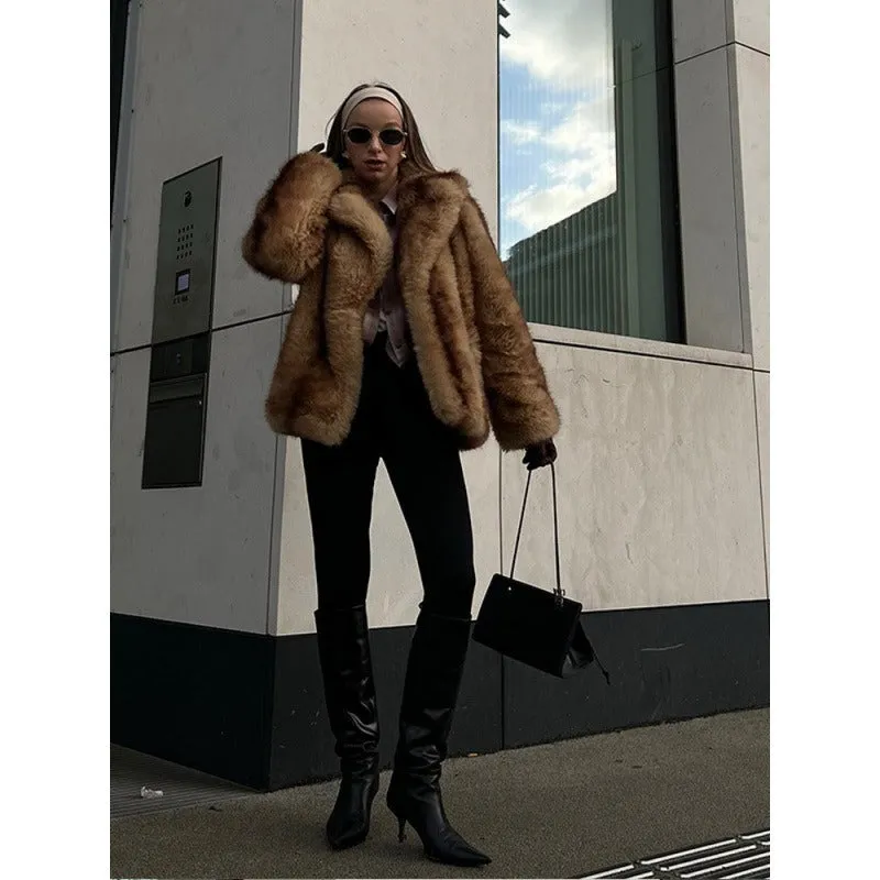 Mocha Charm - Chic Short Fur Coat by The Nevermore