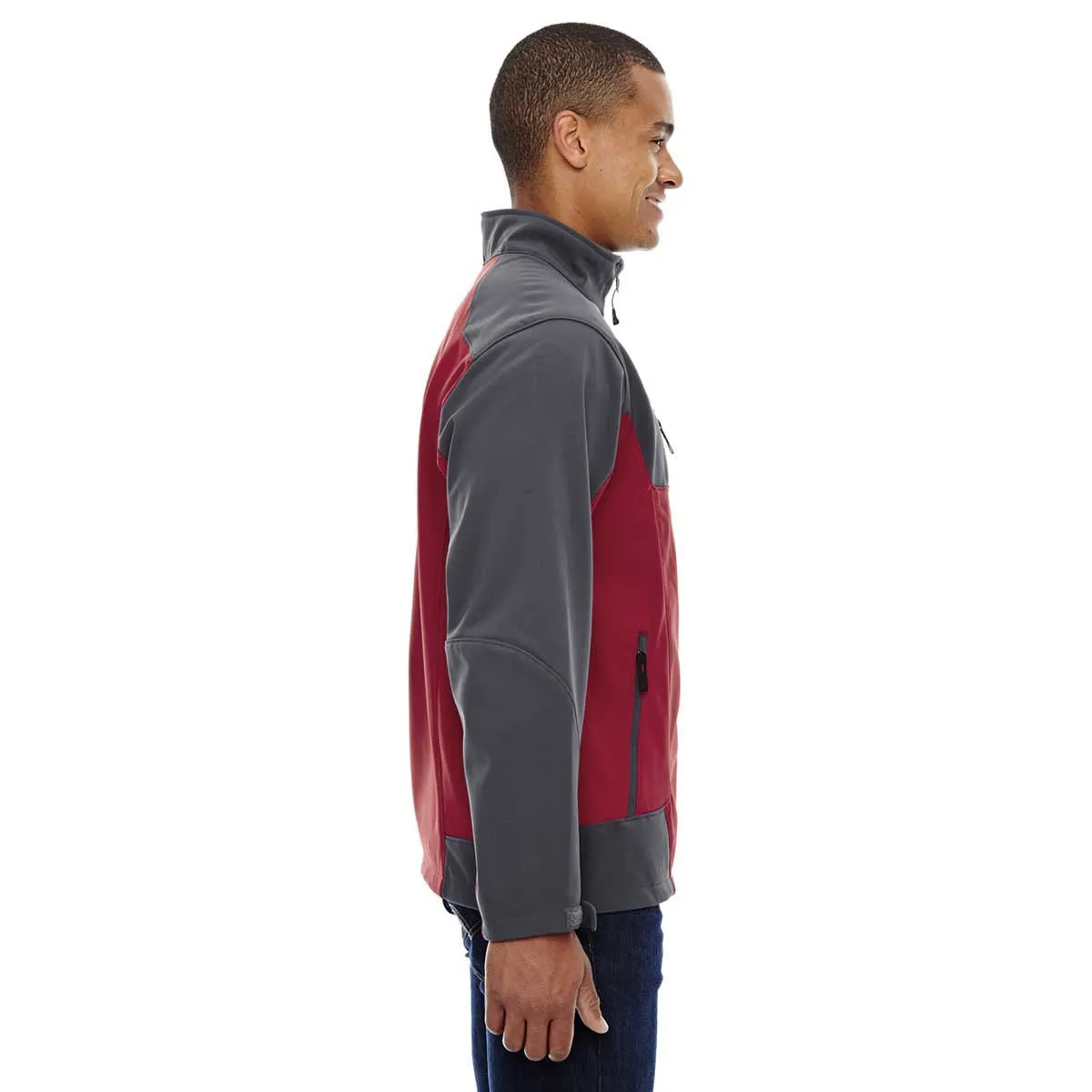 North End Men's Molten Red Compass Colorblock Three-Layer Fleece Bonded Jacket
