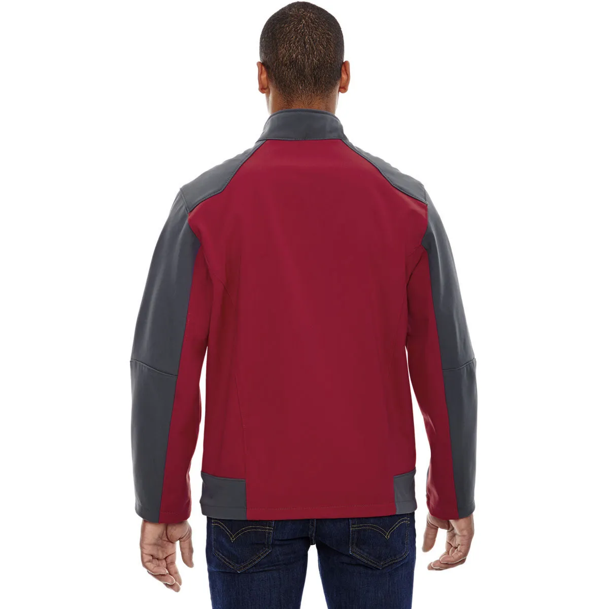 North End Men's Molten Red Compass Colorblock Three-Layer Fleece Bonded Jacket