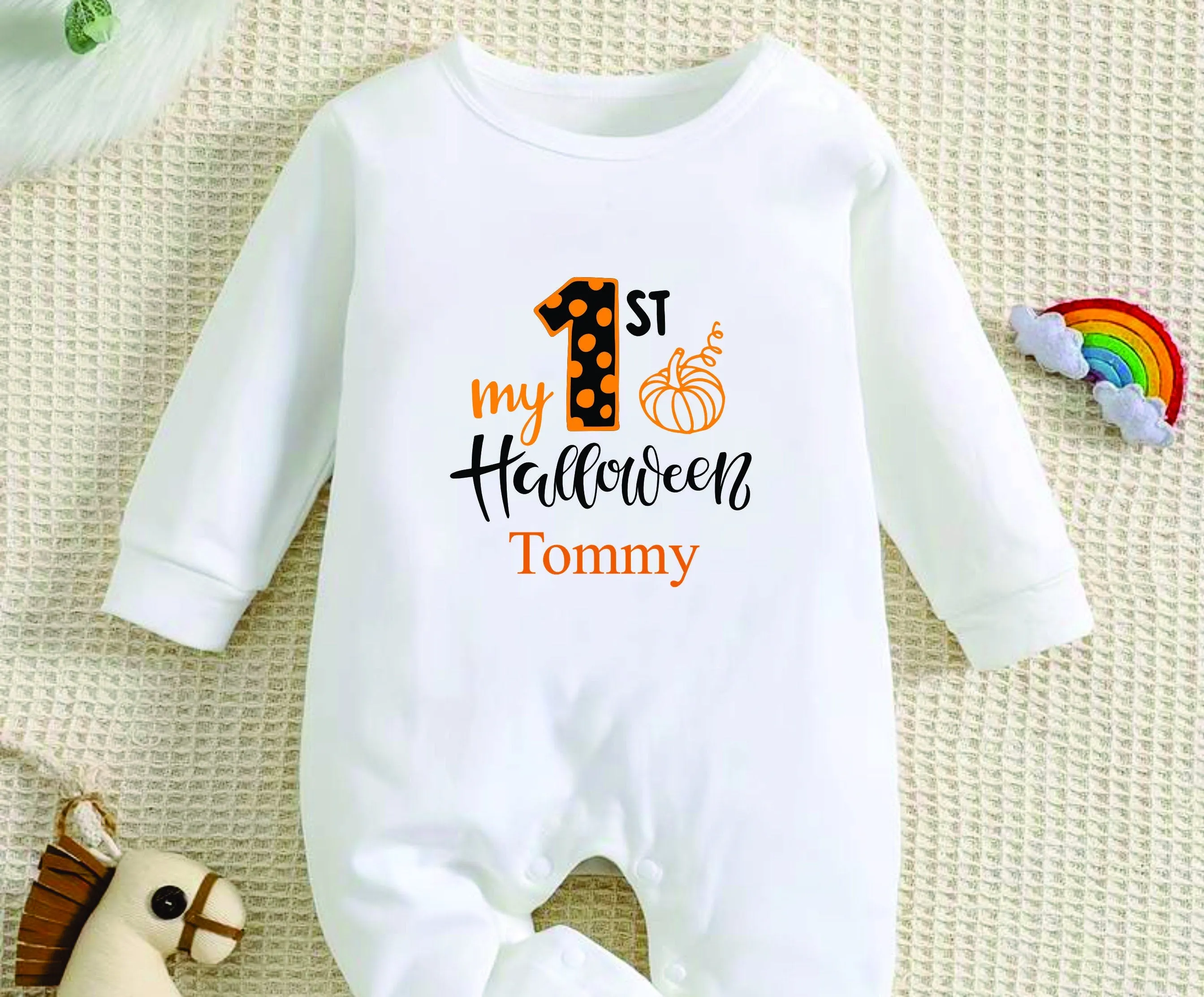 Personalised First Halloween Pumpkin Baby Outfit Baby Halloween Costume Gift Personalised First Halloween Sleepsuit or Vest