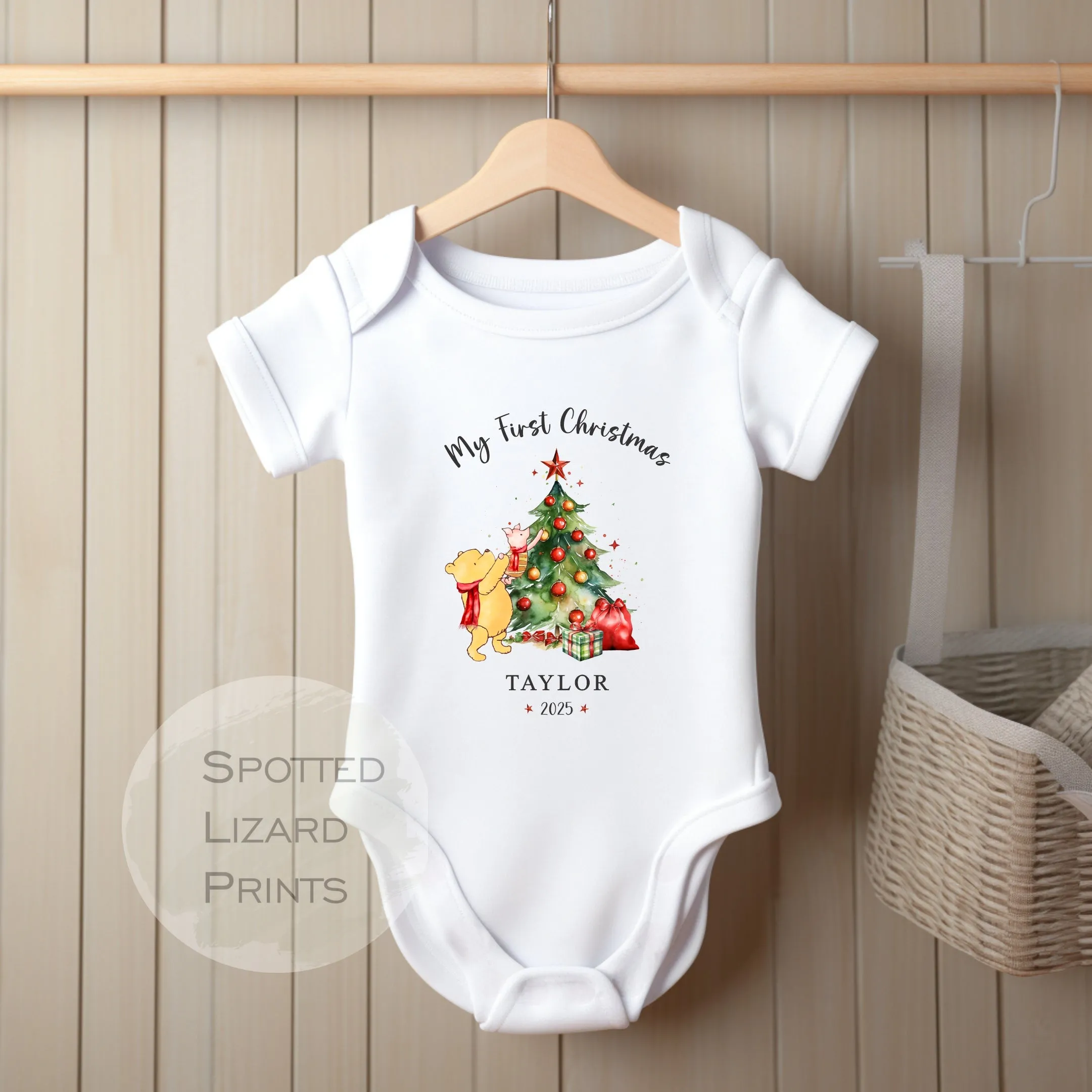 Personalised My First Christmas Baby Outfit- My First Christmas Baby Vest or Sleepsuit - 1st Xmas Winnie the Pooh