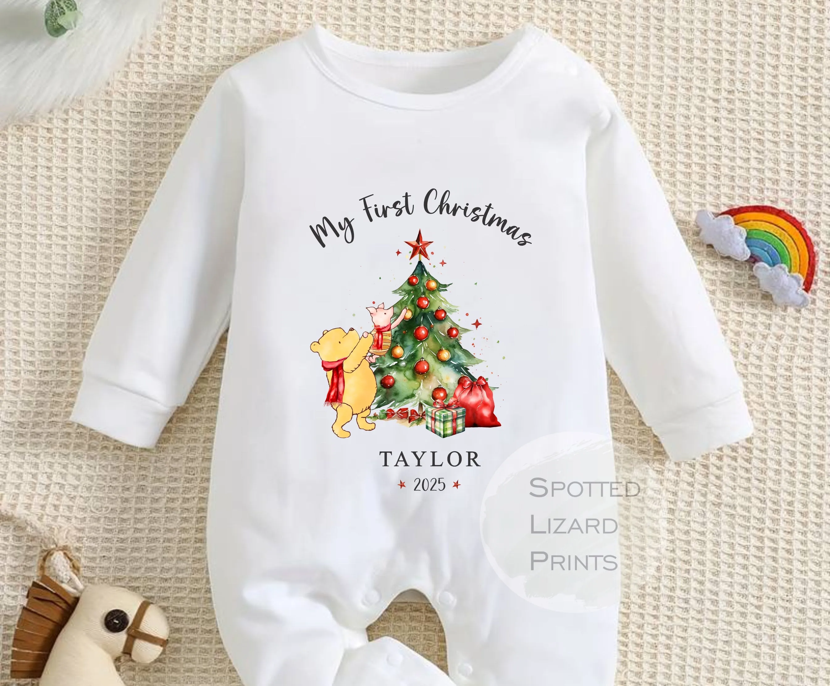 Personalised My First Christmas Baby Outfit- My First Christmas Baby Vest or Sleepsuit - 1st Xmas Winnie the Pooh