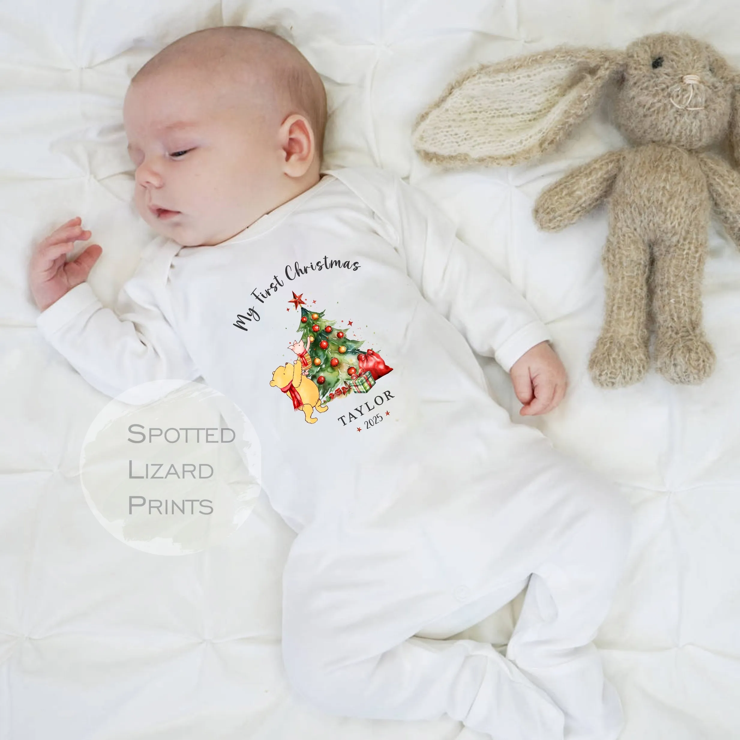 Personalised My First Christmas Baby Outfit- My First Christmas Baby Vest or Sleepsuit - 1st Xmas Winnie the Pooh