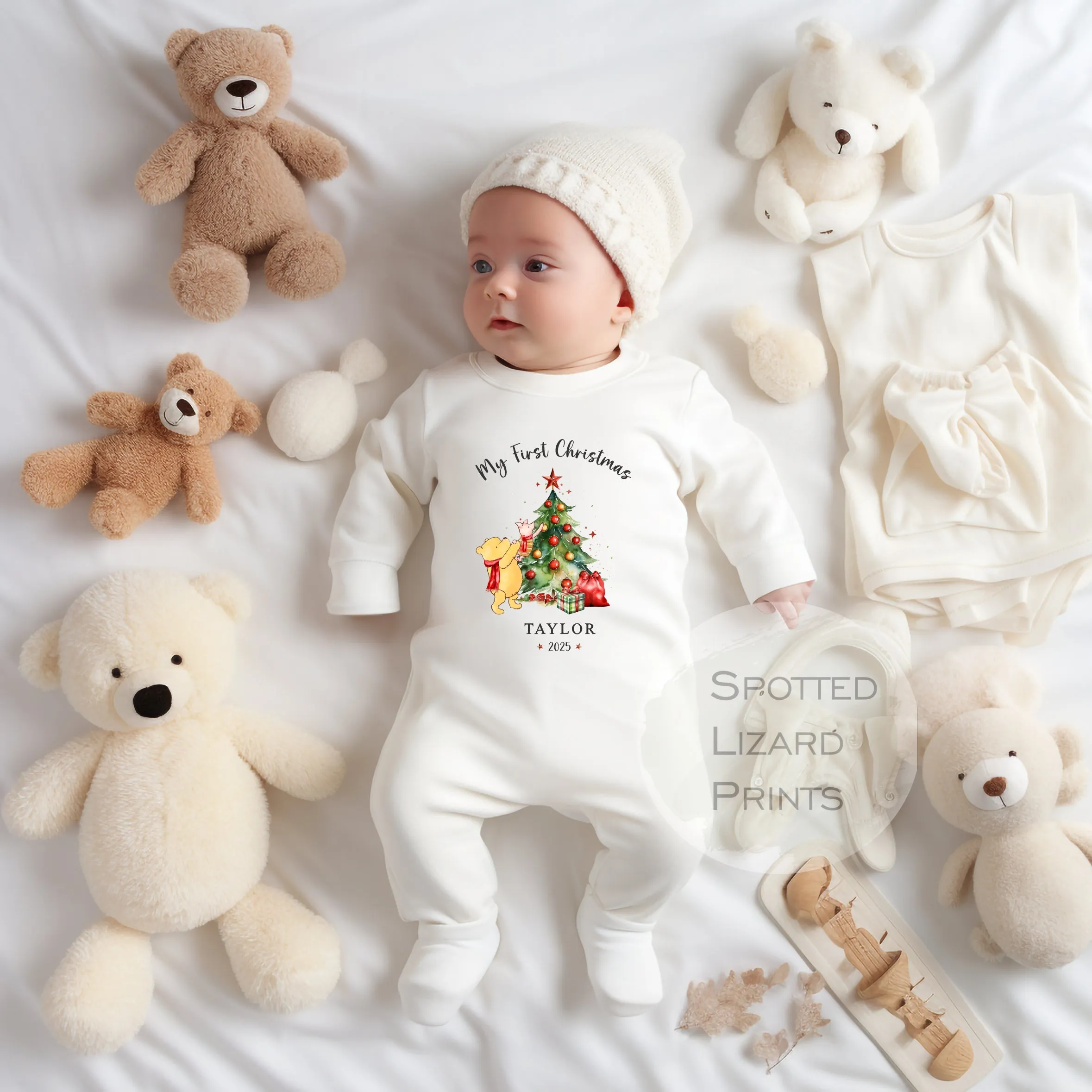 Personalised My First Christmas Baby Outfit- My First Christmas Baby Vest or Sleepsuit - 1st Xmas Winnie the Pooh