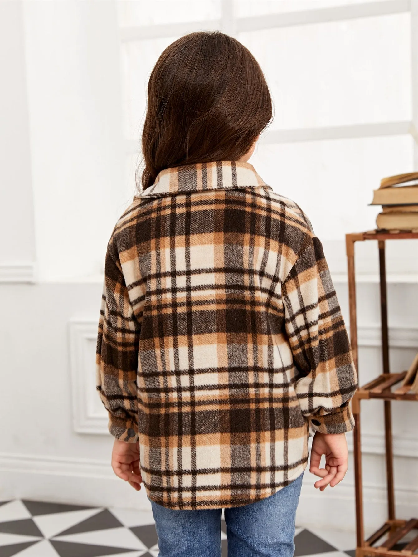 Plaid Flap Pocket Drop Shoulder Overcoat