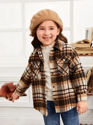 Plaid Flap Pocket Drop Shoulder Overcoat