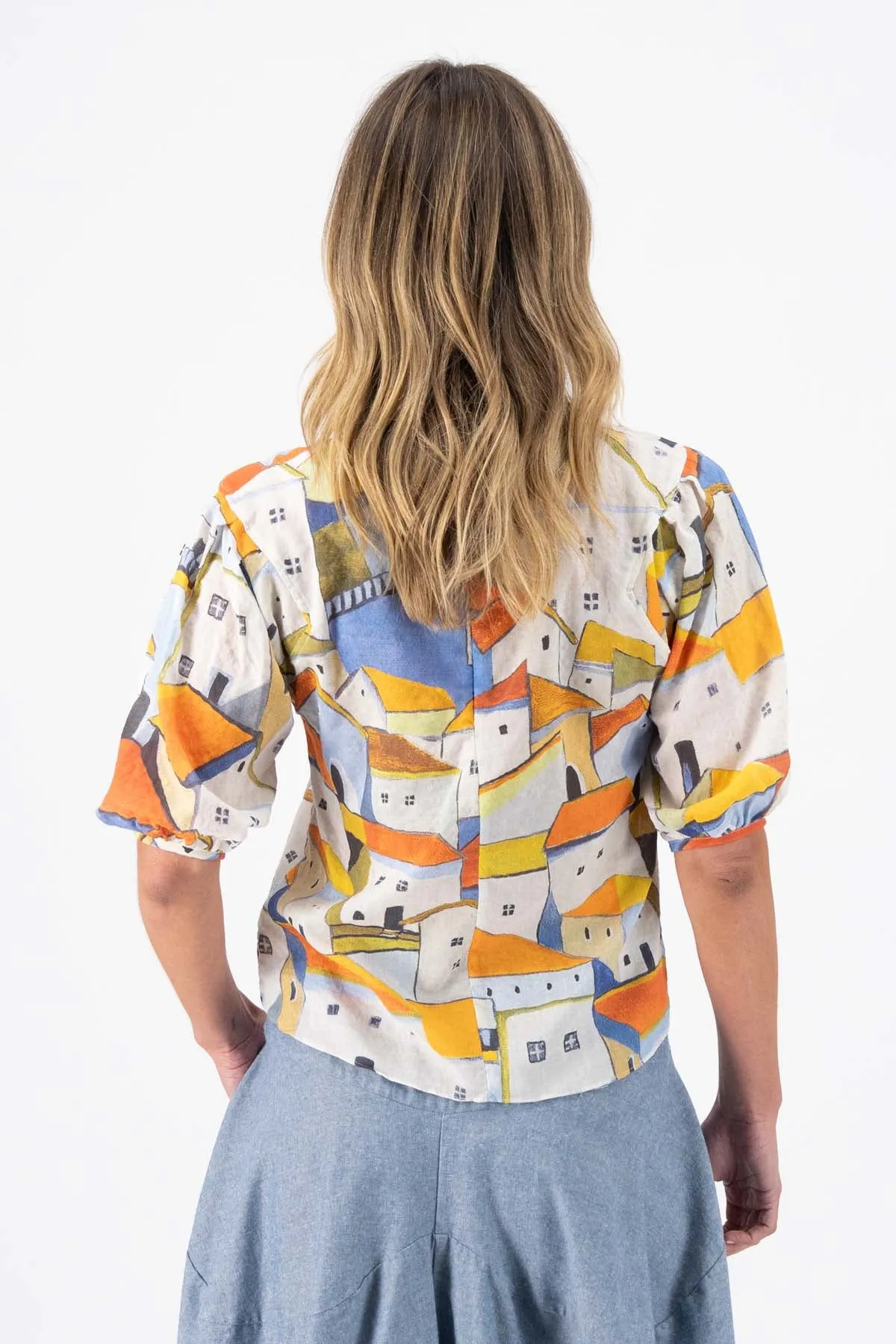 Pueblito Blouse Orange in Seersucker