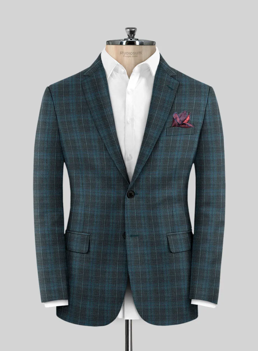 Reda Cyan Green Checks Wool Jacket