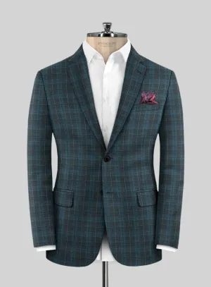 Reda Cyan Green Checks Wool Jacket