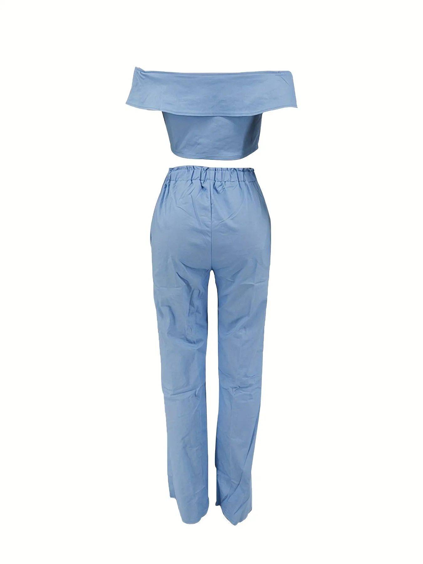 Ruffle Trim Off Shoulder Crop Drawstring Two Piece Pants Set