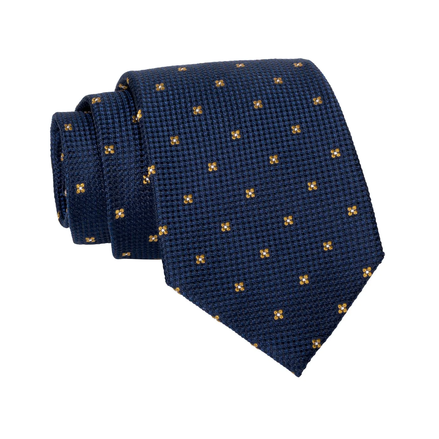 Seneca Falls Foulard Silk Tie, Navy / Gold