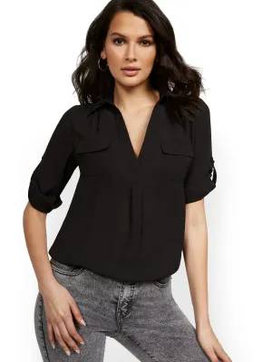 Tall Split-Neck Double Pocket Top