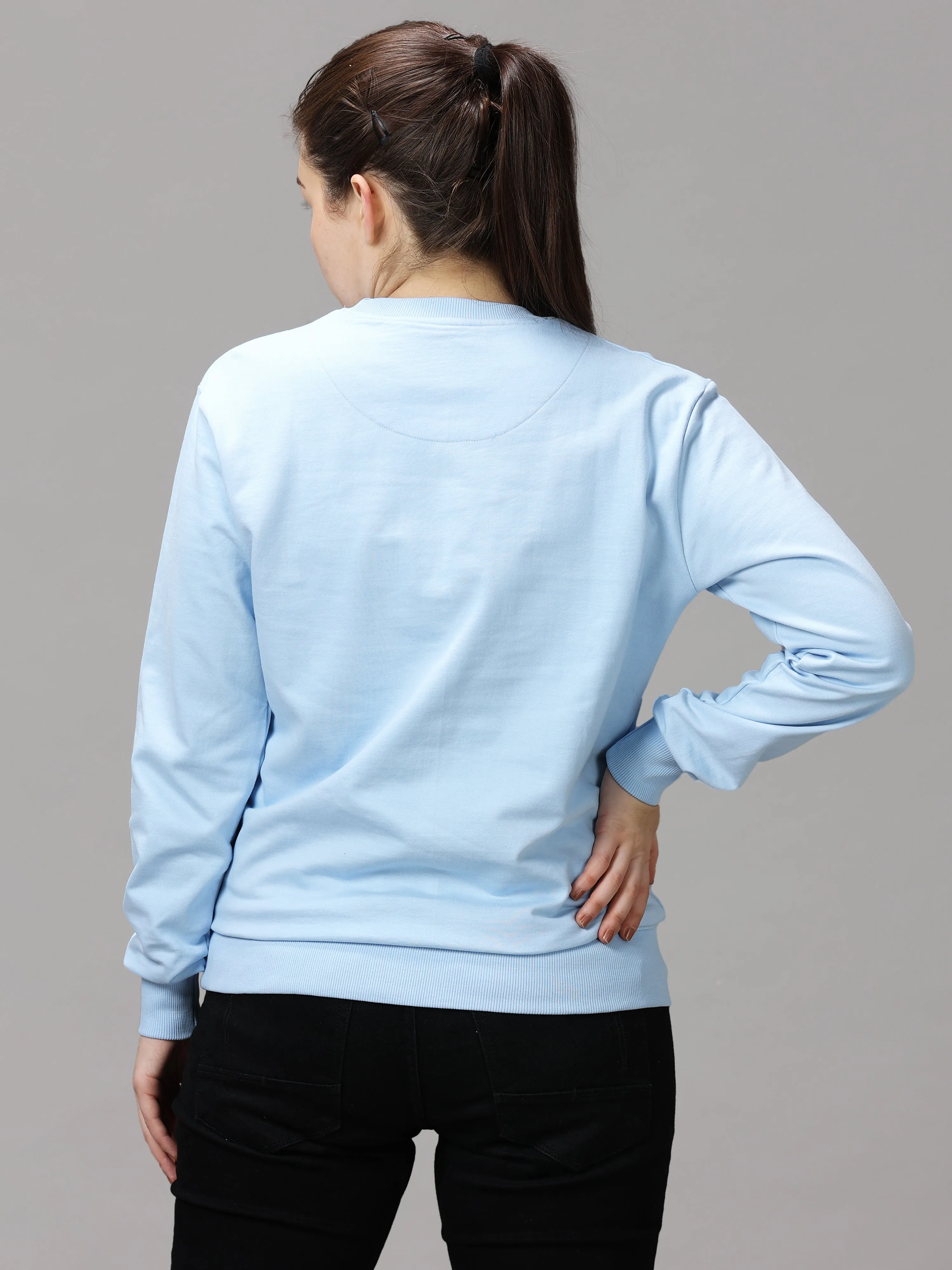 The Greenage Girl Solid Long Sky Sweat Shirt