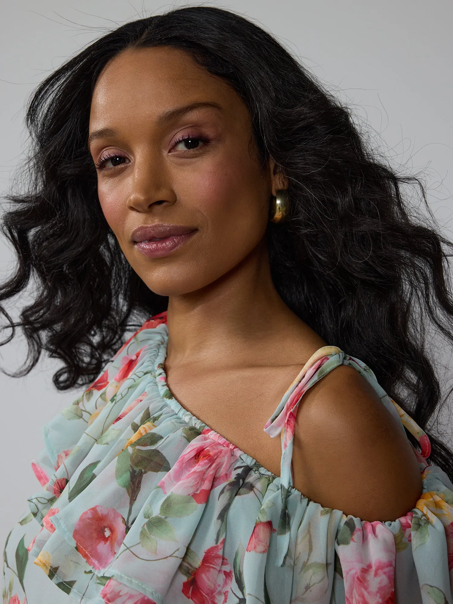 Tiered Ruffle Floral One Shoulder Blouse