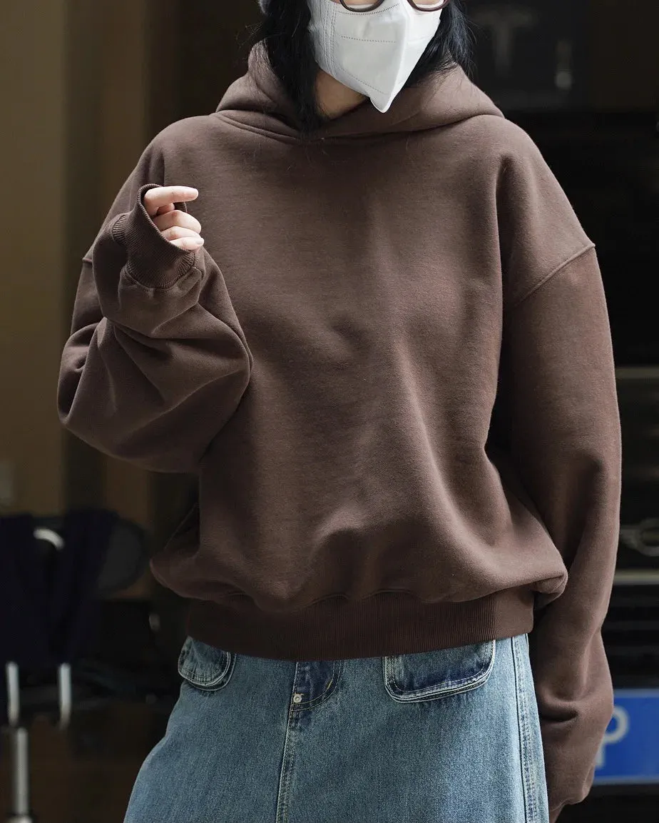 Toleet Y2K Street Style Autumn and Winter Women's Casual Solid Hooded Loose Sweatshirt