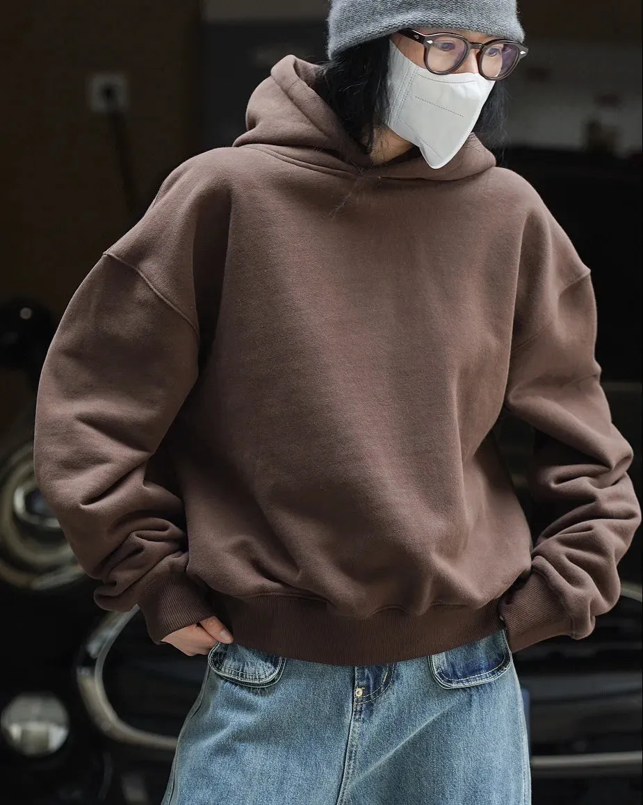 Toleet Y2K Street Style Autumn and Winter Women's Casual Solid Hooded Loose Sweatshirt