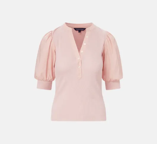 Veronica Beard - Coralee Mixed Fabric Puff Sleeve Top in Pink Clay