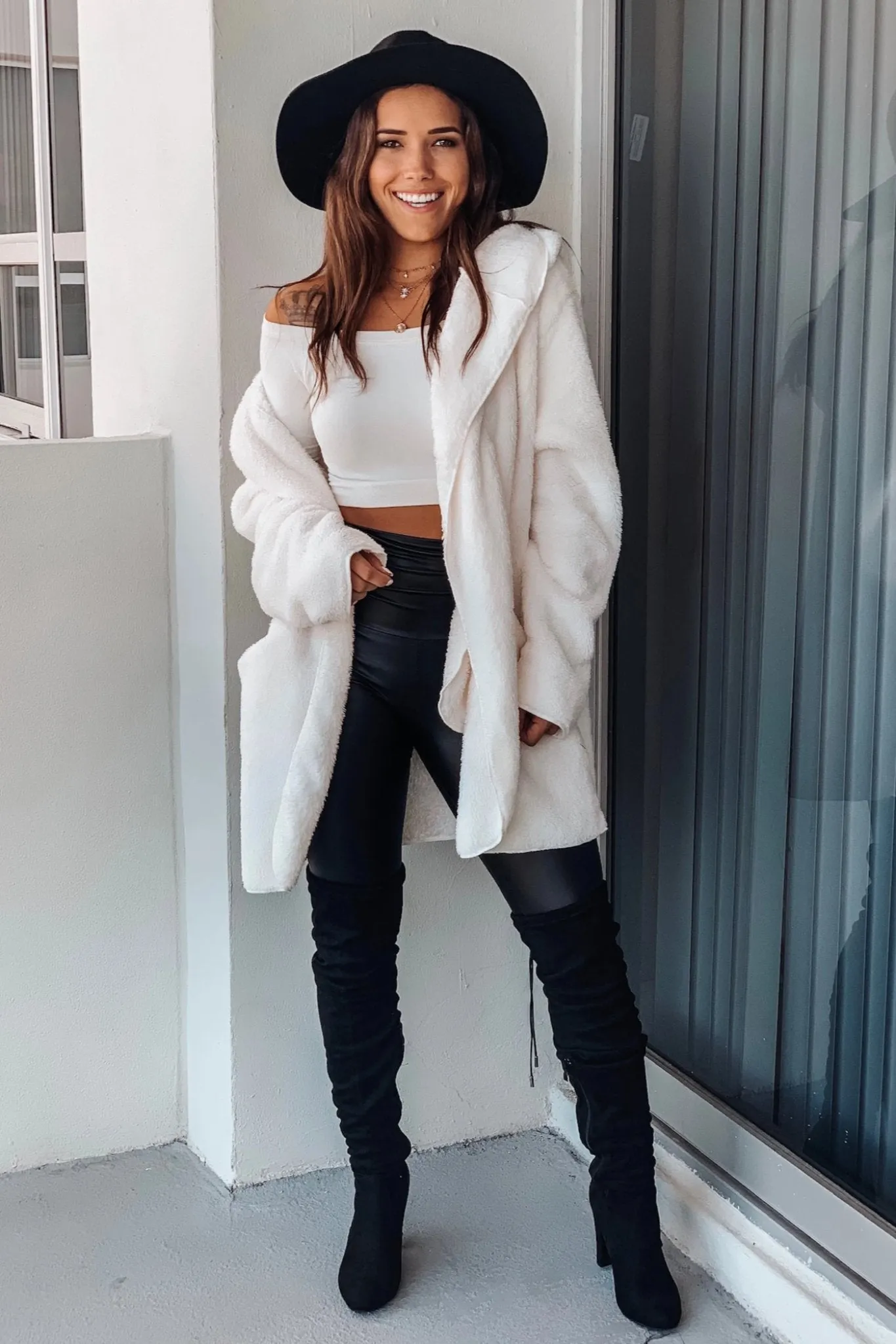 White Fuzzy Open Sweater