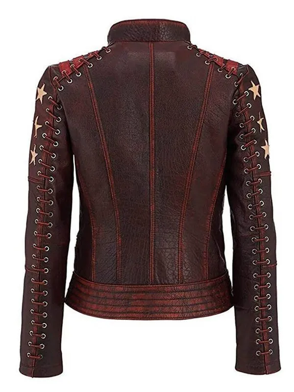 Women's Stars and Stripes Aged Brown Vintage Leather Jacket