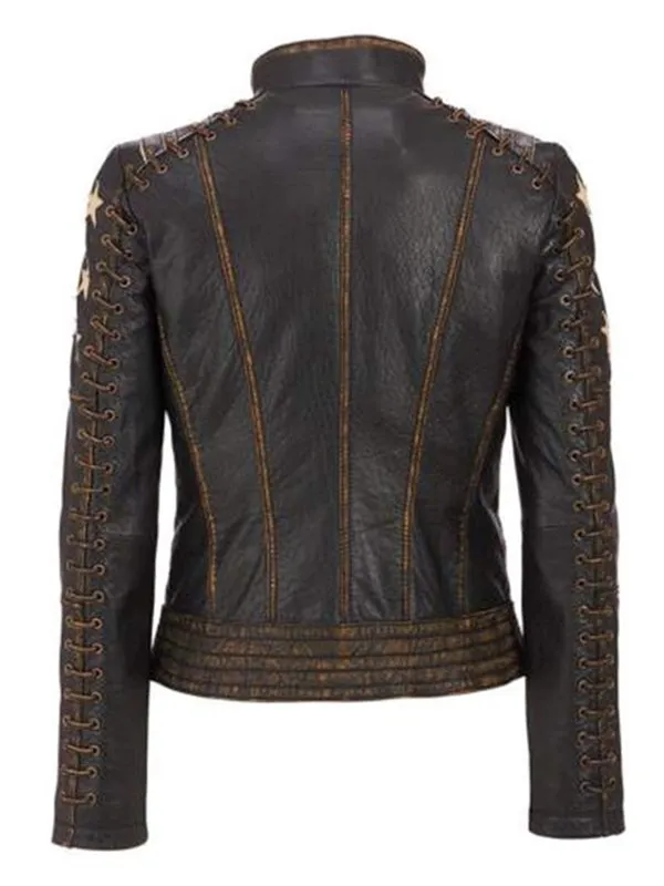 Women's Stars and Stripes Aged Brown Vintage Leather Jacket