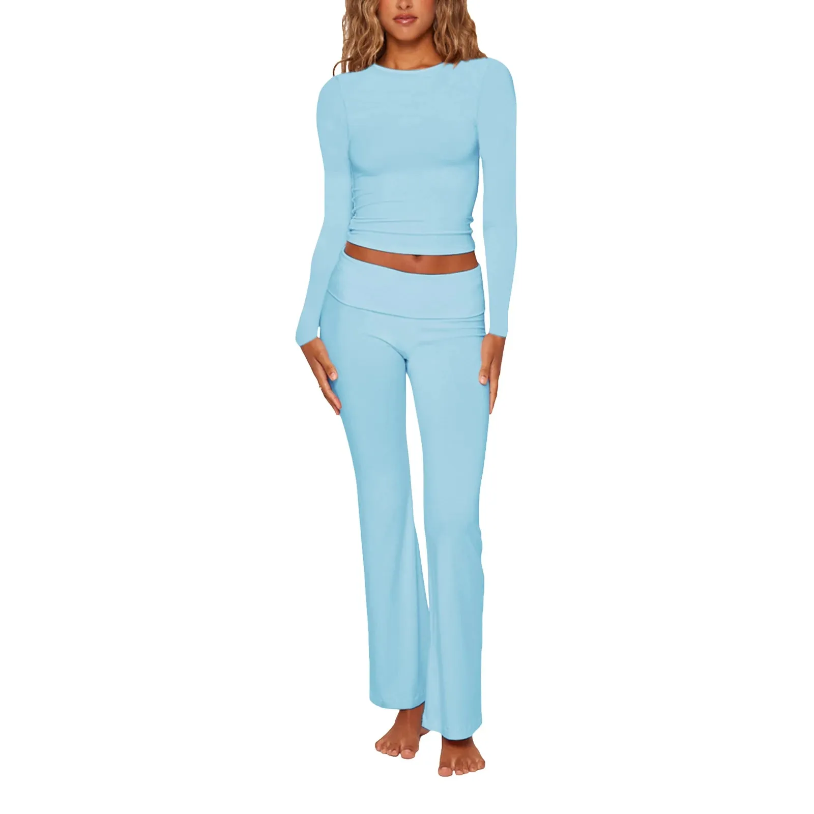 Yassiglia Two Piece Outfit Women Long Sleeve  Top Dupes Low Waist Yoga Pants Casual Lounge Wear Sets Y2K Tracksuit