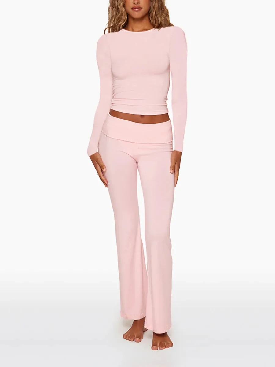 Yassiglia Two Piece Outfit Women Long Sleeve  Top Dupes Low Waist Yoga Pants Casual Lounge Wear Sets Y2K Tracksuit