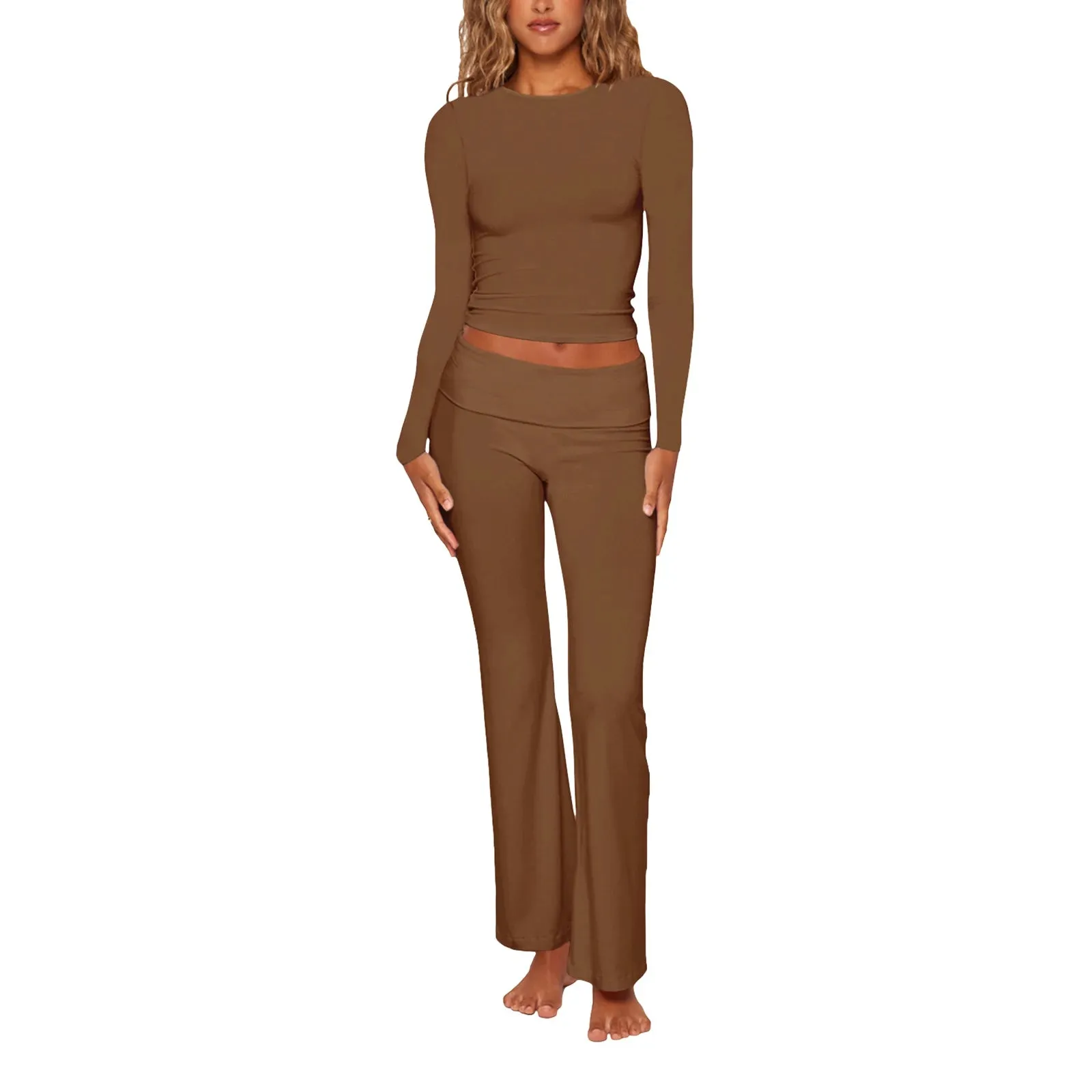 Yassiglia Two Piece Outfit Women Long Sleeve  Top Dupes Low Waist Yoga Pants Casual Lounge Wear Sets Y2K Tracksuit